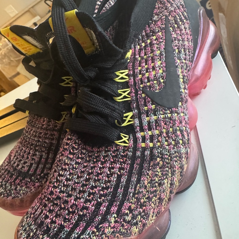 Nike Black and Pink Athletic Shoes with Flyknit Upper
